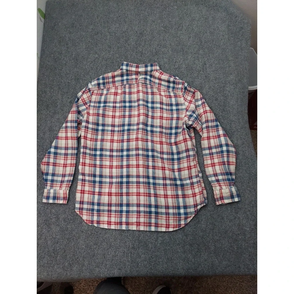 Banana Republic Linen Shirt Mens XL Red Blue Plaid Camden Fit Button Down L/S